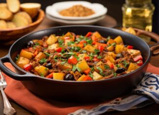 Овощное рагу с мясом и картошкой в казане