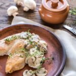 Куриные бедра с грибами в сливочном соусе на сковороде