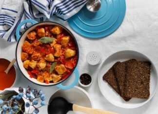 Гуляш из курицы с подливкой на сковороде