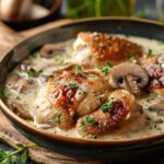 Курица в сливочном соусе с грибами на сковороде