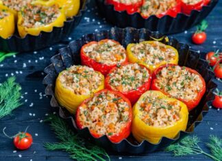 Фаршированный перец с фаршем и сыром в духовке