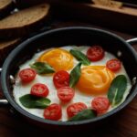 Блюдо из яйца и помидора на сковороде