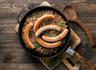 Ежики с фаршем и рисом в сковороде