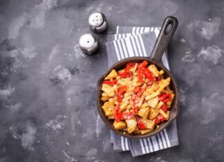 Курица кусочками в соусе на сковороде