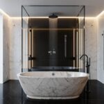 Натуральные материалы в элитном интерьере московской квартиры: камень, шпон, текстиль и металл