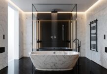 Натуральные материалы в элитном интерьере московской квартиры: камень, шпон, текстиль и металл