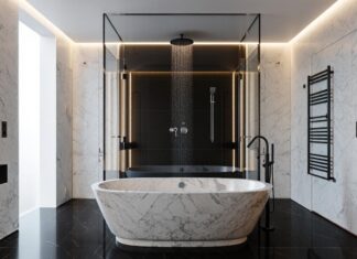 Натуральные материалы в элитном интерьере московской квартиры: камень, шпон, текстиль и металл