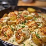 Курица с картошкой в сметане на сковороде