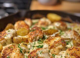 Курица с картошкой в сметане на сковороде